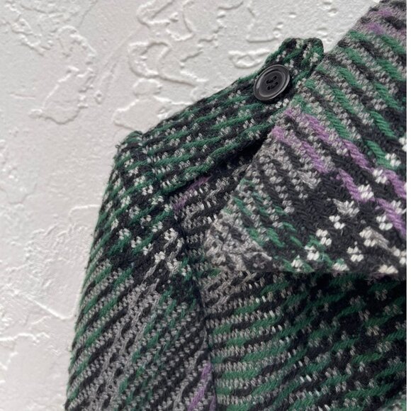 Donatella Womens Plaid Tie Waist Wool Pea Coat Green Sz Medium - Picture 10 of 11